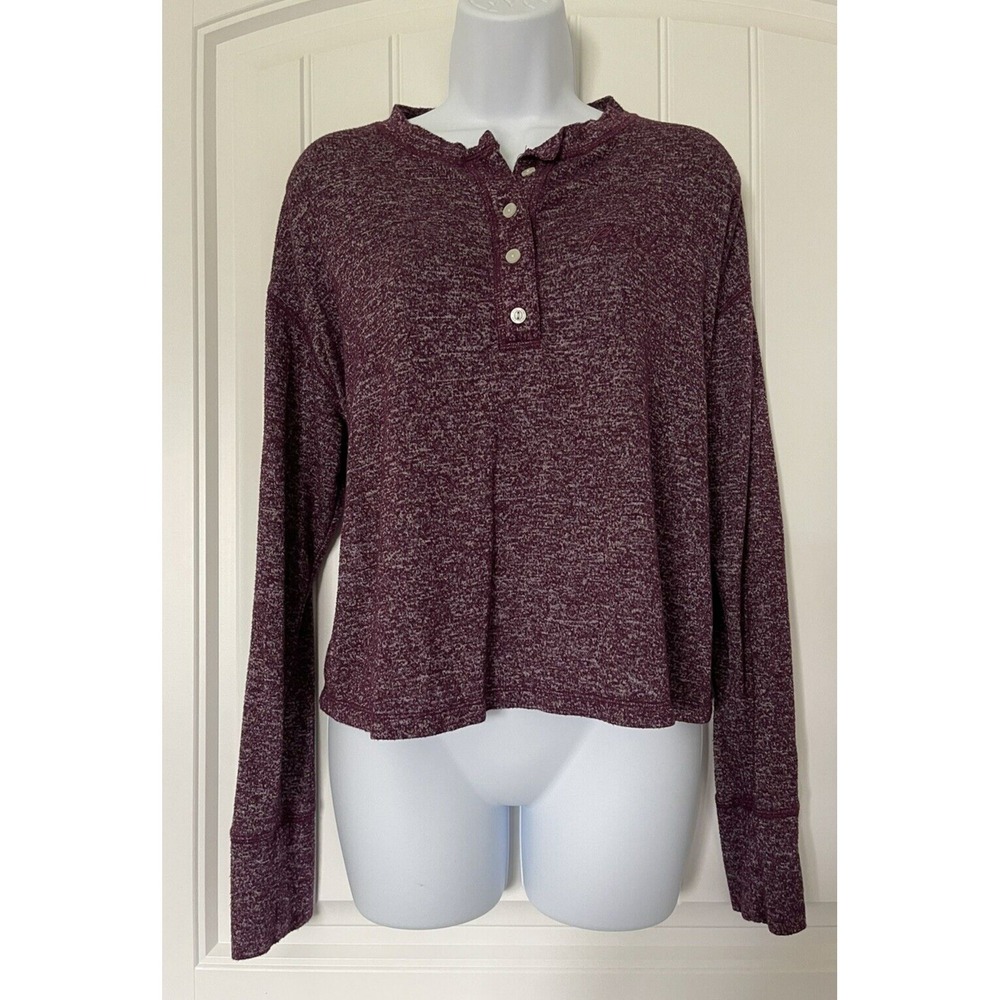 Victoria Secret Womens Shirt S Small Purple Long Sleeve Logo Sleep Wear Buttons